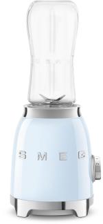 Smeg PBF01PBEU 50"s Style Mini-Standmixer, Edelstahlghäuse, 300W, 2 portable 0,6 l Trinkflaschen 2 Geschwindigkeitsstufen, Pastellblau