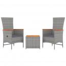 3-tlg. Garten-Lounge-Set Grau Poly Rattan & Massivholz Akazie