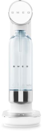 ARDEBO.de Smeg SKC01WHM Wassersprudler, Kunststoffgehäuse, Frontseitiger Drehregler, Edelstahl-Düse, 1,0 l Flasch, weiß-matt