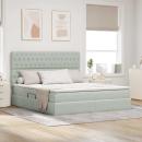 ARDEBO.de - Bett mit Stauraum und LED Hellgrau 180 x 200 cm Samt