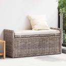 ARDEBO.de - Sitzbank mit Stauraum mit Kissen Grau 110 x 40 x 50 cm Rattan