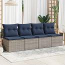 ARDEBO.de - | Gartensofa | mit Kissen Grau 220 x 62 x 69cm Poly-Rattan