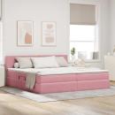 ARDEBO.de - Bett mit Stauraum und LED mit Matratze Rosa 200 x 200 cm Samt