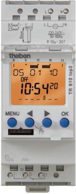 ARDEBO.de Theben TR 610 top2 G Digitale Zeitschaltuhr 1 Kanal, REG/DIN-Schiene/Hutschiene, 2TE, Wochenprogramm, Spezialrelais (Goldkontakt) für kleinste Lasten, EIN-AUS Schaltzeiten, Dauerschaltung EIN/AUS, 10 Jahre Gangreserve, integrierter Betriebsstund