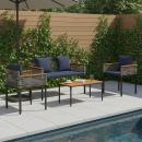 ARDEBO.de - Gartenmöbel Set mit Kissen 4 pcs Grau und Marineblau PE-Rattan