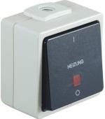 ARDEBO.de OPUS Aqua Heizungnotschalter, 2-polig, rote Linse, Aufputz, Feuchtraum, hellgrau/stahlblau (753.644.06.1)