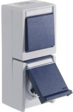 ARDEBO.de OPUS RESIST Taster, Wechsler mit Steckdose, senkrecht, kombination, Aufputz, hellgrau/stahlblau (755.650.06)