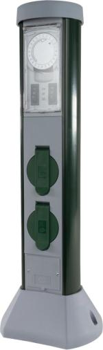 ARDEBO.de REV Greencraft Außensteckdose, 2-Fach mit Zeitschaltuhr, 5m Kabel, schwarz grün (0068206251)