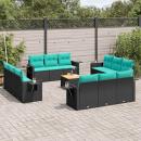 13-teiliges Gartensofa-Set mit Kissen, schwarzes Polyrattan