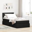 ARDEBO.de - Bett mit Stauraum und LED mit LED Schwarz 90 x 200 cm Stoff