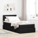 ARDEBO.de - Bett mit Stauraum und LED mit LED Schwarz 90 x 200 cm Stoff
