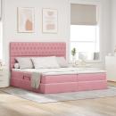 ARDEBO.de - Bett mit LED-Lichtleisten mit Kopfteil Rosa 200 x 200 cm Samt