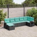 ARDEBO.de - 7-tlg. Garten-Sofagarnitur mit Kissen Schwarz Poly Rattan