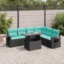 ARDEBO.de - 7-tlg. Garten-Sofagarnitur mit Kissen Schwarz Poly Rattan Akazie