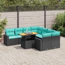 ARDEBO.de - 9-tlg. Garten-Sofagarnitur mit Kissen Schwarz Poly Rattan