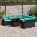 ARDEBO.de - 9-tlg. Garten-Sofagarnitur mit Kissen Schwarz Poly Rattan