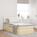 ARDEBO.de - Bett mit Stauraum und LED mit Matratze Creme 90 x 190 cm Stoff