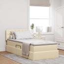 ARDEBO.de - Bett mit Stauraum und LED mit Matratze Creme 90 x 190 cm Stoff