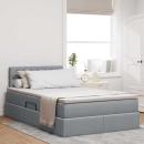 ARDEBO.de - Bett mit Stauraum und LED mit LED Hellgrau 120 x 200 cm Stoff