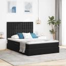 ARDEBO.de - Bett mit Stauraum und LED mit LED Schwarz 140 x 190 cm Samt