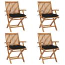 ARDEBO.de - Klappbare Gartenstühle mit Kissen 4 Stk. Massivholz Teak