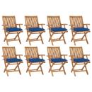ARDEBO.de - Klappbare Gartenstühle mit Kissen 8 Stk. Massivholz Teak
