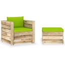 ARDEBO.de - 2-tlg. Garten-Lounge-Set mit Kissen Grün Imprägniertes Holz