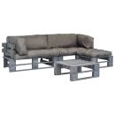 ARDEBO.de - 4-tlg. Outdoor-Lounge-Set Paletten mit Kissen in Grau Holz