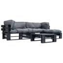 ARDEBO.de - 4-tlg. Garten-Lounge-Set aus Paletten mit Grauen Kissen Holz