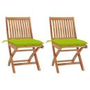 ARDEBO.de - Gartenstühle 2 Stk. mit Hellgrünen Kissen Massivholz Teak