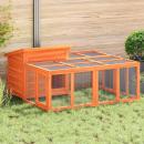 Kaninchenstall Braun 144x123x67,5 cm Massivholz Kiefer