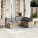 7-tlg. Garten-Sofagarnitur mit Kissen Beige Poly Rattan