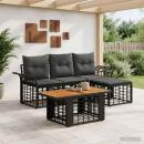 Gartensofa-set 5 stk. Schwarz und Dunkelgrau Poly-Rattan