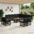 Gartensofa-set 14 stk. Schwarz und Dunkelgrau Poly-Rattan