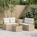 Sofa Set 6 stk. Beige und Cremeweiß Polyrattan und Stahl