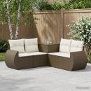 Sofa Set 5 stk. Braun und Creme Weiß Polyrattan und Stahl