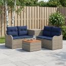 ARDEBO.de - Sofa Set 6 stk. Grau und Marineblau Polyrattan und Stahl