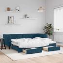ARDEBO.de - Tagesbett Ausziehbar mit Schubladen Blau 90x200 cm Samt