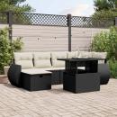 ARDEBO.de - 7-tlg. Garten-Sofagarnitur mit Kissen Schwarz Poly Rattan