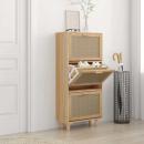 ARDEBO.de - Schuhschrank Braun 52x25x115 cm Holzwerkstoff & Rattan Natur