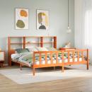 ARDEBO.de - Massivholzbett mit Regal ohne Matratze Wachsbraun 200x200 cm