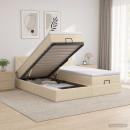 Ottoman Bett mit Matratze mit Kopfteil 2 Stk. Creme Stoff