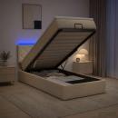 Ottoman-Bett mit Matratze und LED Creme 100 x 200 cm Stoff