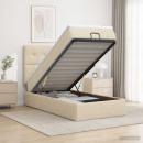 Ottoman Bett mit Matratze mit Kopfteil Creme 100 x 200 cm Stoff