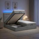 Ottoman-Bett mit Matratze und LED Hellgrau 200 x 200 cm Stoff