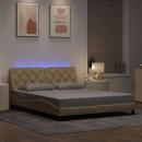 ARDEBO.de - Bettgestell mit LED ohne Matratze Creme 160x200 cm Stoff