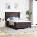 LED Boxspringbett mit Kopfteil Dunkelbraun 160 x 200 cm Stoff