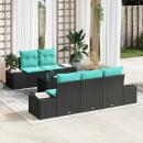 Garten-Sofa-Set 6 stk. Schwarz und Türkis Poly-Rattan