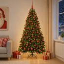 ARDEBO.de - Künstlicher Weihnachtsbaum Mittelgrün mit Kugeln 210 cm