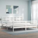 Massivholzbett mit Kopfteil Weiß 200x200 cm